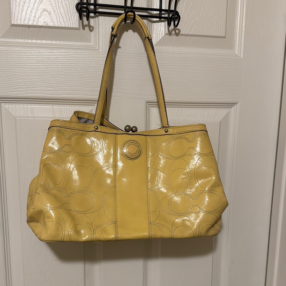 Coach Yellow Glossy Shoulder Bag with Structured Design